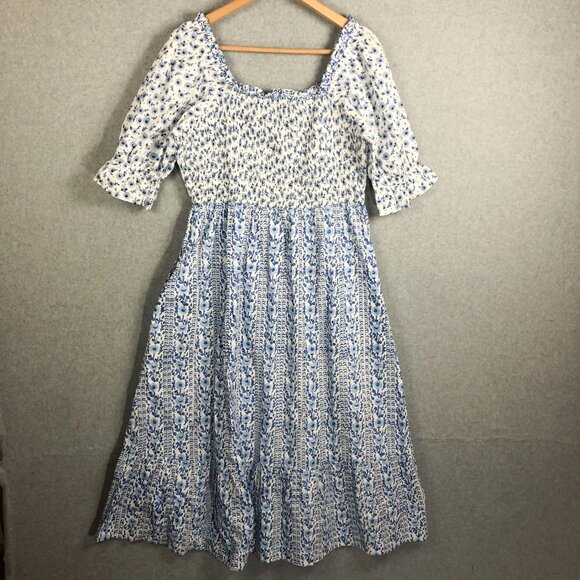 Floral Blue and White Midi Dress - Picture 1 of 11